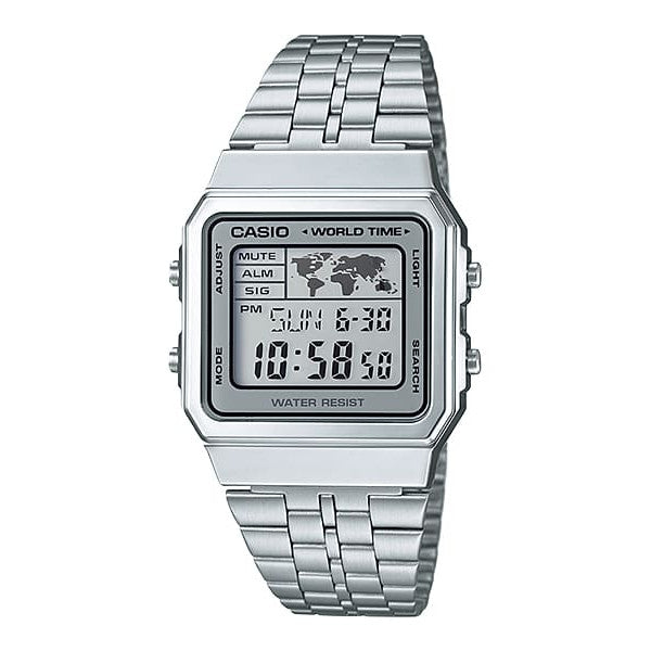 CASIO A500WA-7DF Silver Retro World Time Digital Watch