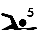 Black icon of a person swimming with the number five positioned above them.