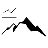 Minimalist black icon featuring a jagged mountain silhouette below a simple line graph on a white background.