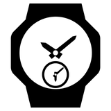 Minimalist black and white icon of a dual-time wristwatch with a main dial and a smaller sub-dial.