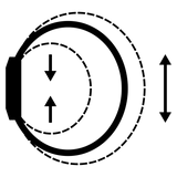 Black icon showing a circular ring expanding and contracting with directional arrows indicating adjustable size.