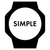 Minimalist black watch icon with a white circular face featuring the word SIMPLE in bold black text.