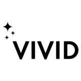 Bold black VIVID text with three decorative sparkle icons above the letter V on a white background.