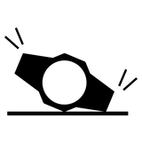 Black icon of a watch hitting a flat surface with motion lines indicating a shock or impact.
