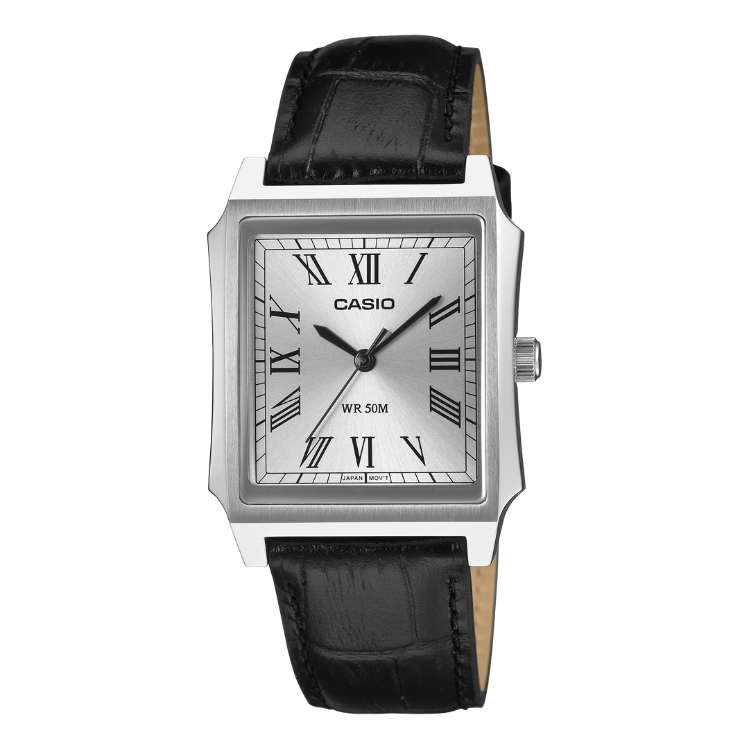 CASIO Vintage MTPB190L-7B Classic Rectangular Leather Watch