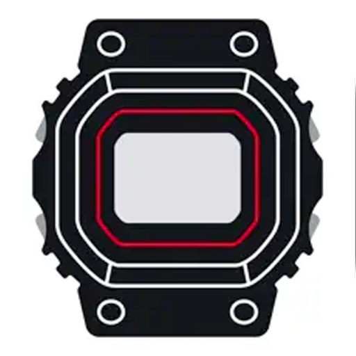 Black Casio G-Shock watch bezel with a rectangular digital display and a thin red accent line.