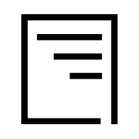 Minimalist black line icon of a document page with three horizontal lines representing text.