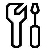 Minimalist black outline icon featuring a wrench and a screwdriver for technical repair services.